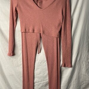 Fashion Nova Dusty Rose Ribbed Knit Top & pants